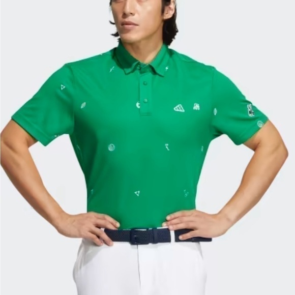 Men’s PLAY GREEN MONOGRAM GOLF POLO SHIRT Size l Green new Adidas - Picture 2 of 9